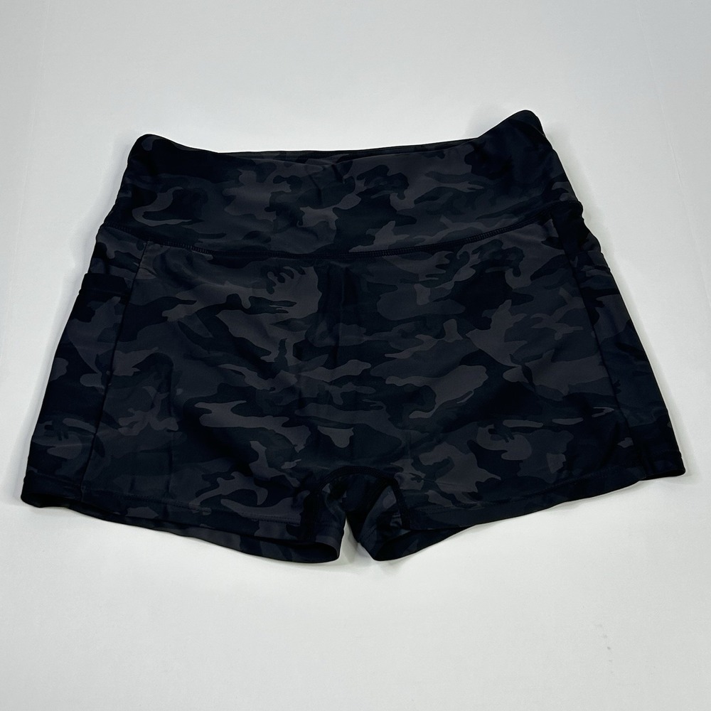 Pudolla Swim Shorts Women's Large Black + Gray Camo Built In Brief Side Pockets